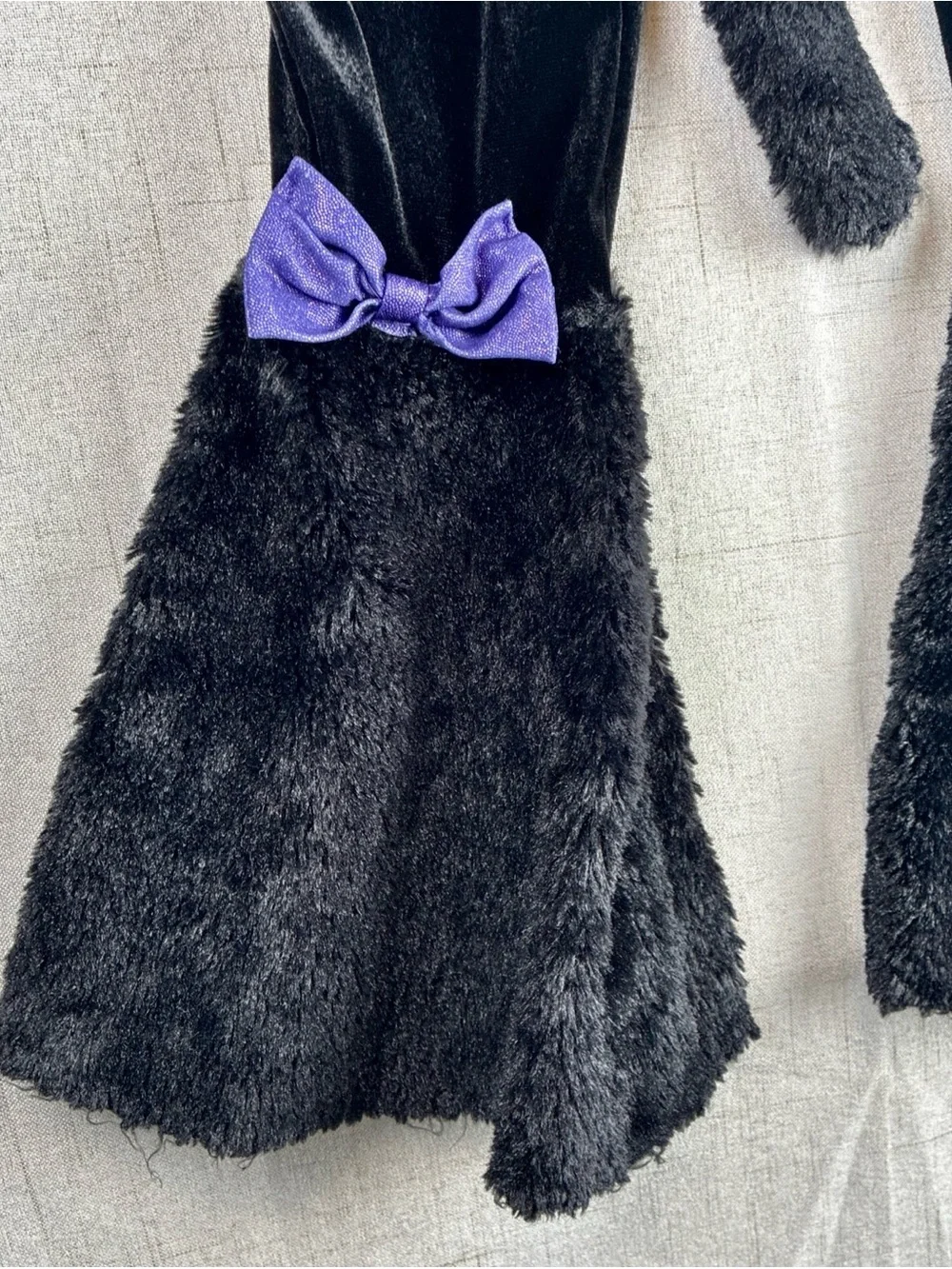 Black Cat Costume Bodysuit Whiskers Hoodie Purple Bows S 4-6 Tail Pretty Kitty